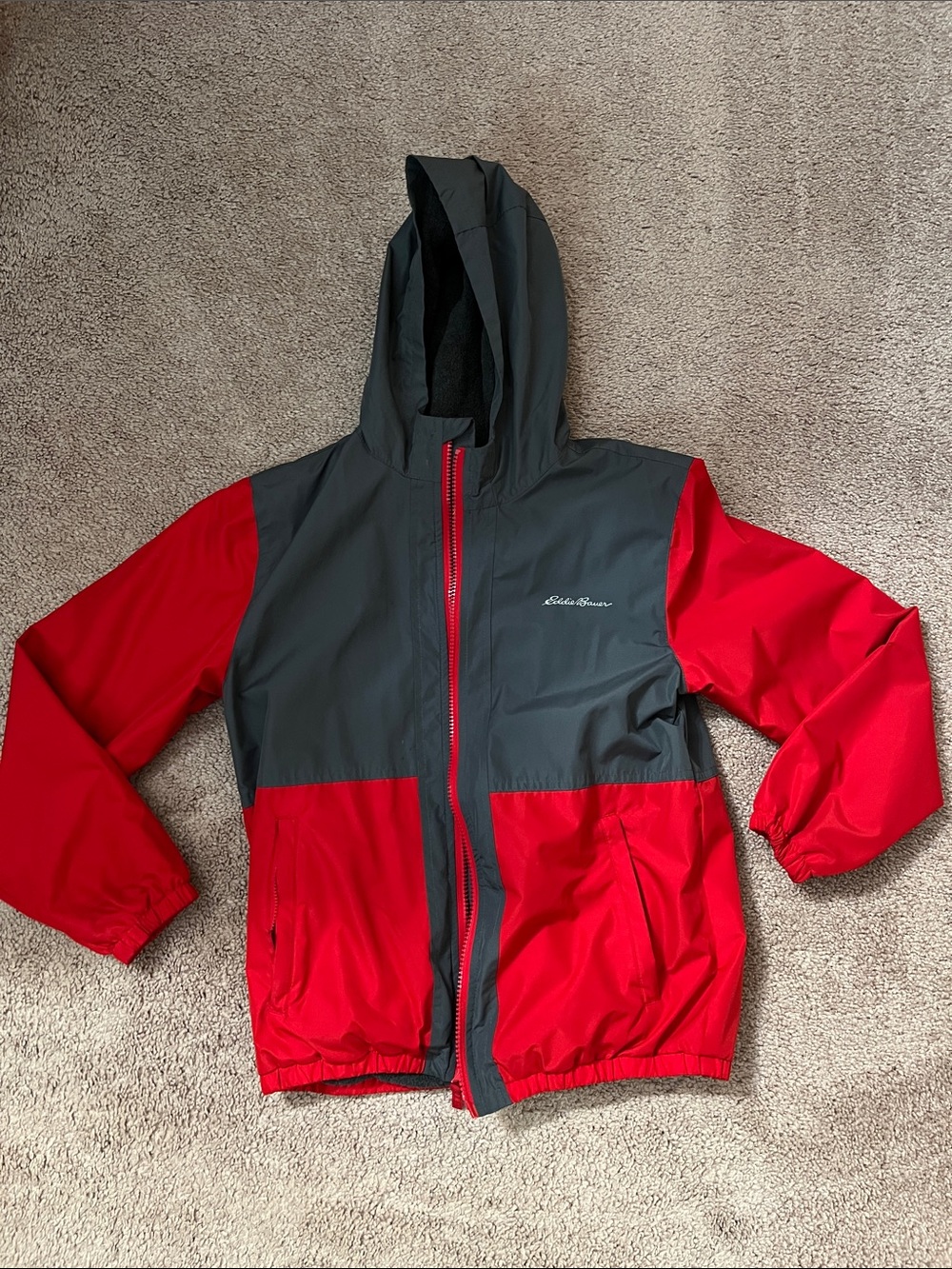 Eddie Bauer Kids' Hooded Fleece-Lined Jacket - Red & Gray
